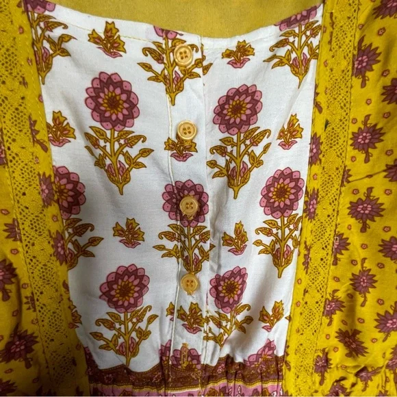 In Loom Floral Gold Yellow Purple Maxi Dress L BohoFestival SummerFairycore NWOT - Picture 6 of 15
